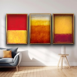 Light in the box geel rood set van 3 canvas mark rothko handgeschilderde olieverfschilderijen beroemde kleurrijke rothko handgemaakte minimalisme kunst schilderij huisdecoratie galerij muur gespannen frame klaar om op