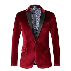 Light in the box heren feest kerst jas blazer groen rood fluweel warm winter lente herfstjas effen kleur zak enkelrijs éénknoops blazer