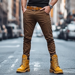 Light in the box Voor heren Mager Broek Chinese Chino broek Geplooid Zak Effen Comfort Ademend Buiten Dagelijks Uitgaan Modieus Streetwear Bruin Rekbaar