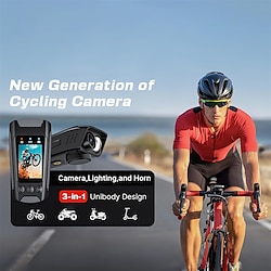 Multifunctional Cycling Camera Bicycle Camera Motorcycle Camera Rainproof 2.0 Inch IPS Color Screen WiFi Connection with LED Flashlight Bike Horn Build-in Battery for Outdoor Cycling 4K 60hz
