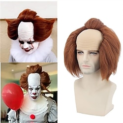 Short Fluffy Synthetic Hair Red Clown Horror Halloween Cosplay Wigs for Men Adult