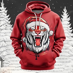 Light in the box Kerstmis Voor heren Kerstman Tijger Hoodies Sweatshirt Overkleding Sweatshirt met capuchon Strakke ronde hals Modieus 3D-afdrukken Feest Feestdagen Streetwear Rood Trekkoord Herfst Winter Ontwerper