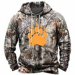 Light in the box Voor heren camouflage Voetafdruk / Poot Hoodies Sweatshirt Trui met capuchon Sweatshirt met capuchon Capuchon Dagelijks 3D-afdrukken Buitensporten Vakantie Streetwear Leger Groen Grijs Afdrukken