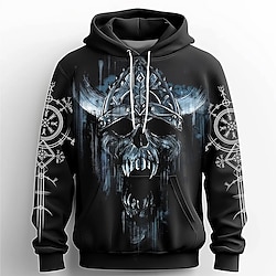 Light in the box Voor heren Doodskoppen Hoodies Sweatshirt Overkleding Sweatshirt met capuchon Strakke ronde hals Modieus 3D-afdrukken Feest Feestdagen Streetwear Zwart blauw Trekkoord Herfst Winter Ontwerper