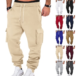 Light in the box Voor heren Fleece broek Joggingbroeken Jogger Broek Cargo-joggingbroek Zak Trekkoord Elastische taille Effen Comfort Warm Buitensporten Dagelijks Modieus Casual Zwart Wit Micro-elastisch