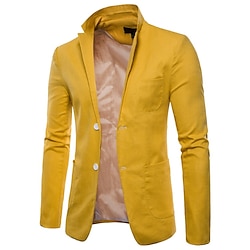 Light in the box Voor heren Blazer liiketoiminta Cocktailparty Bruiloft Modieus Casual Lente Herfst 85% katoen Effen Kleur Knop Zak Comfortabel Enkele rij knopen Blazer Zwart Wit Geel Marineblauw