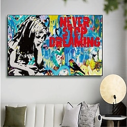 Pop art oil painting Christmas Gift handmade Graffiti art oil painting hand painted Street Art oil painting never give up painting office wall art decoration for bedroom living room Banksy Wall Art