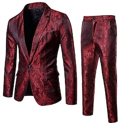 Light in the box Voor heren Set Blazer liiketoiminta Cocktailparty Bruiloft Modieus Casual Lente Herfst Katoenmix Paisley Knop Zak Comfortabel Enkele rij knopen Blazer Zwart Geel Bordeaux Marineblauw