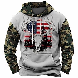 Light in the box Voor heren Amerikaanse Amerikaanse vlag Doodskoppen Hoodies Sweatshirt Trui met capuchon Sweatshirt met capuchon Capuchon Dagelijks 3D-afdrukken Jagen Streetwear Grijs Afdrukken Voorvak Lente Herfst