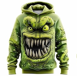 Light in the box Voor heren Monster Hoodies Sweatshirt Overkleding Sweatshirt met capuchon Strakke ronde hals Modieus 3D-afdrukken Feest Feestdagen Streetwear Groen Trekkoord Herfst Winter Ontwerper