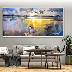 Light in the box Mintura handgemaakte olieverfschilderijen met uitzicht op het meer op canvas, wanddecoratie, moderne abstracte landschapsfoto voor thuisdecoratie, opgerold, frameloos, ongespannen schilderij