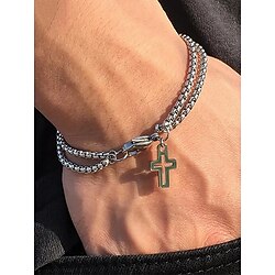 Men's Cross Pendant Bracelet - Double-Layer Chain Design for Religious or Casual Wear