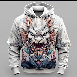 Light in the box Voor heren Draak Hoodies Sweatshirt Overkleding Sweatshirt met capuchon Strakke ronde hals Modieus 3D-afdrukken Feest Feestdagen Streetwear Wit Trekkoord Herfst Winter Ontwerper