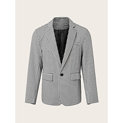 Light in the box Voor heren Blazer liiketoiminta Cocktailparty Bruiloft Modieus Casual Lente Herfst Polyester Pied-de-poule Knop Zak Comfortabel Enkele rij knopen Blazer Zwart