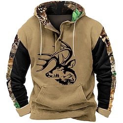 Light in the box Voor heren camouflage Hert Trui met capuchon Sweatshirt Trui met capuchon Sweatshirt met capuchon Capuchon Cowboy 3D-afdrukken Buitensporten Jagen Zwart Bruin Zak 3D-afdrukken Herfst Winter Ontwerper