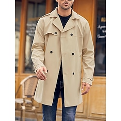 Light in the box Voor heren Peacoat Lange trenchcoat Buiten Alledaagse kleding Herfst winter Polyester Lichtgewicht bovenkleding Kleding Modieus Streetwear Effen Vintagestijl Revers Dubbele rij knopen