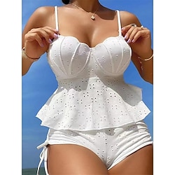 Light in the box Dames Zwemkleding Tankini 2 stuks Zwempak Blote rug Hoge taille Effen Kleur V-hals Vakantie Strand Kleding Badpakken