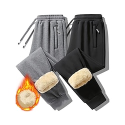 Light in the box Voor heren Sherpa Fleece broek Joggingbroeken Jogger Broek Zak Trekkoord Elastische taille Effen Comfort Warm Buitensporten Dagelijks Modieus Casual Zwart Grijs Micro-elastisch