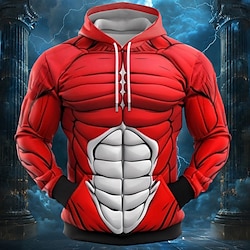 Light in the box Halloween Voor heren Tekenfilm Spier Hoodies Trui met capuchon Sweatshirt met capuchon Capuchon Modieus 3D-afdrukken Buitensporten Streetwear Rood Zak 3D-afdrukken Herfst Winter Ontwerper