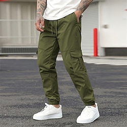 Light in the box Voor heren Cargohosen Cargo-broek Joggingbroeken Broek Vrijetijdsbroek Zak Trekkoord Elastische taille Effen Comfort Zacht Volledige lengte Buiten Casual Dagelijks Modieus Streetwear Zwart Groen