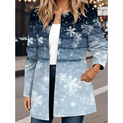 Light in the box Dames Vrijetijdsjas Ademend Comfortabel Zak Casual Sneeuwvlok Alledaagse kleding Open voorzijde Normaal Ronde hals Ruim Passend Lange mouw bovenkleding blauw Lente Herfst