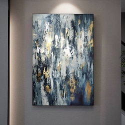 Light in the box handgemaakte originele moderne grote blauwe gouden folie schilderij abstracte textuur wandkunst canvas woondecoratie voor woonkamer geen lijst