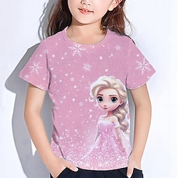 Voor meisjes 3D Grafisch Tekenfilm Sneeuwvlok T-shirt Korte mouw Zomer Lente Modieus Basic Kinderen 4-12 jaar Strakke ronde hals Buiten Casual Dagelijks Normale pasvorm Lightinthebox