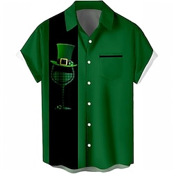 Sint Patrick Voor heren Wijnglas Normaal shirt Korte mouw Mode-casual St. Patrick's Day Causaal Casual Zomer Lente Strijkijzer Dichtknopen Groen Lightinthebox