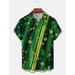 st. patrick heren klavertje vier korte mouwen artistiek casual comfortabel buiten vakantie straat lente zomer overhemd kraag bedrukking groen Lightinthebox