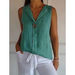 Light in the box Dames Overhemd Blouse Stijlvol Casual Effen Normale tops Mouwloos V-hals Knop Normale pasvorm Dagelijks Wit Groen Zomer