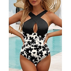 Light in the box Dames Zwemkleding Een stukje Monokini Zwempak Blote rug Buikcontrole Hoge taille Slank Vakantie Strand Kleding Bloemig U-hals Mouwloos Badpakken