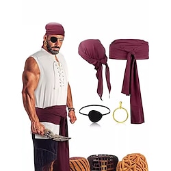 Retro Vintage Medieval Renaissance Headpiece Waist Belt Shirt Ren Faire Pirate Viking Solid Color Men's Pirate Halloween Carnival Masquerade Performance Masquerade LARP Adults' Shirt More Accessories