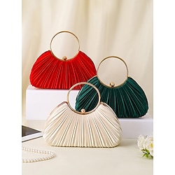 Green Elegant Pleated Velvet Clutch with Gold Ring Handle - Women's Evening Handbag, Perfect for Weddings, Parties and Formal Events