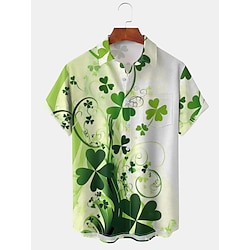 st. patrick heren klavertje vier saint patrick dag korte mouwen artistiek casual comfortabel buiten vakantie straat lente zomer overhemd kraag bedrukking wit Lightinthebox