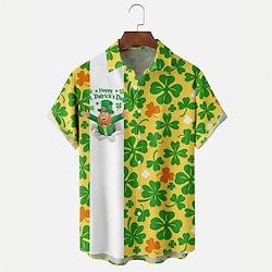 Sint Patrick Voor heren Klaver Normaal shirt Korte mouw Mode-casual St. Patrick's Day Casual Zomer Lente Strijkijzer Dichtknopen Zak Groen Lightinthebox