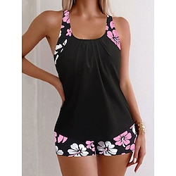 Light in the box Dames Zwemkleding Tankini 2 stuks Jongen been Zwempak Blote rug Hoge taille Vakantie Strand Kleding Bloemig U-hals Mouwloos Badpakken