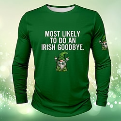 Sint Patrick Voor heren Grappig jargon T-shirt Lange mouw T-shirt 3D-afdrukken Strakke ronde hals Overhemd Dagelijks St. Patrick's Day Casual Groen Zomer Lente Herfst Kleding S M L XL XXL XXXL Lightinthebox