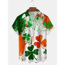 st. patrick heren klavertje vier korte mouwen artistiek casual comfortabel buiten vakantie straat lente zomer overhemd kraag bedrukking wit Lightinthebox