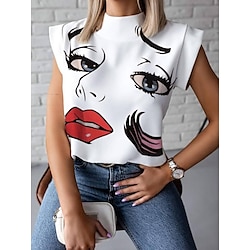 Light in the box Dames Overhemd Blouse Stijlvol Casual Grafisch Abstract Normale tops Korte mouw Coltrui Afdrukken Normale pasvorm Dagelijks Wit Khaki Zomer Lente