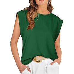 Light in the box Dames Overhemd Blouse Basic Casual Effen Kleur Normale tops Mouwloos Strakke ronde hals Normale pasvorm Dagelijks Blozend Roze Hemelsblauw Groen Khaki Zomer Lente Herfst