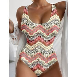 Light in the box Dames Zwemkleding Een stukje Monokini Zwempak Blote rug Buikcontrole Hoge taille Slank Vakantie Vintage Kleurenblok U-hals Mouwloos Badpakken