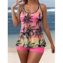 Light in the box Dames Zwemkleding Tankini 2 stuks Jongen been Zwempak Blote rug Vakantie Strand Kleding Ombre Bladeren U-hals Mouwloos Badpakken