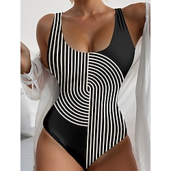 Light in the box Dames Zwemkleding Een stukje Monokini Zwempak Blote rug Buikcontrole Hoge taille Slank Vakantie Strand Kleding Geometrisch Gestreept U-hals Mouwloos Badpakken