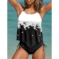 Light in the box Dames Zwemkleding Tankini 2 stuks Brutaal Zwempak Blote rug Vakantie Strand Kleding Ombre Bloemig Halternek Mouwloos Badpakken