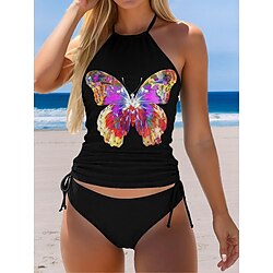 Light in the box Dames Zwemkleding Tankini 2 stuks Brutaal Zwempak Blote rug Vakantie Strand Kleding Vlinder Halternek Mouwloos Badpakken