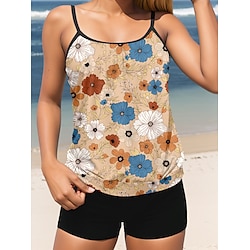 Light in the box Dames Zwemkleding Bedekken 2 stuks Jongen been Zwempak Lapwerk voor grote borsten Vakantie Strand Kleding Bloemig Grafisch Ronde hals Mouwloos Badpakken