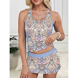 Light in the box Dames Zwemkleding Tankini 2 stuks Rok Zwempak 3D Bloemen Vakantie Strand Kleding Grafisch Ronde hals Mouwloos Badpakken