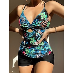 Light in the box Dames Zwemkleding 2 stuks Jongen been Zwempak Blote rug Buikcontrole Hoge taille Slank Vakantie Strand Kleding Grafisch V-hals Mouwloos Badpakken