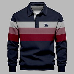 Voor heren Gestreept Rugbypolo Lange mouw Poloshirt Overhemden met kraag Casual Buiten Sportkleding 3D-afdrukken Zwart Groen Grijs Lightinthebox