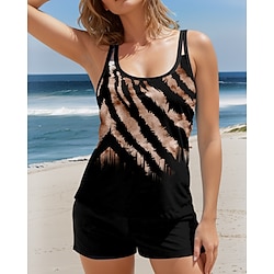 Light in the box Dames Zwemkleding Tankini 2 stuks Jongen been Zwempak Blote rug Vakantie Strand Kleding Zebraprint U-hals Mouwloos Badpakken